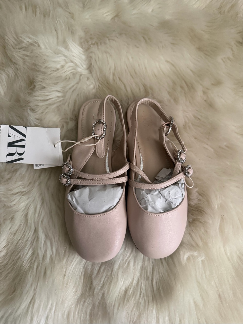 Zara Pale Pink Mary Jane Dress Shoes with Jeweled Straps